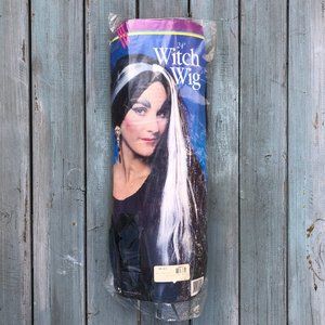 Witch Wig 24" Long Black with Streaks